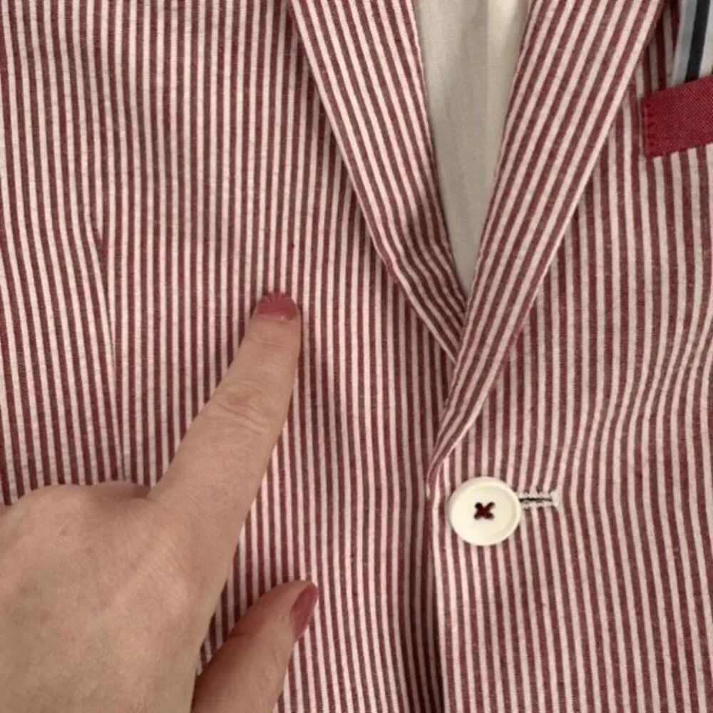 Paisley & Gray Men's Slim Fit‎ Seersucker Cotton Blazer Red White Striped Small